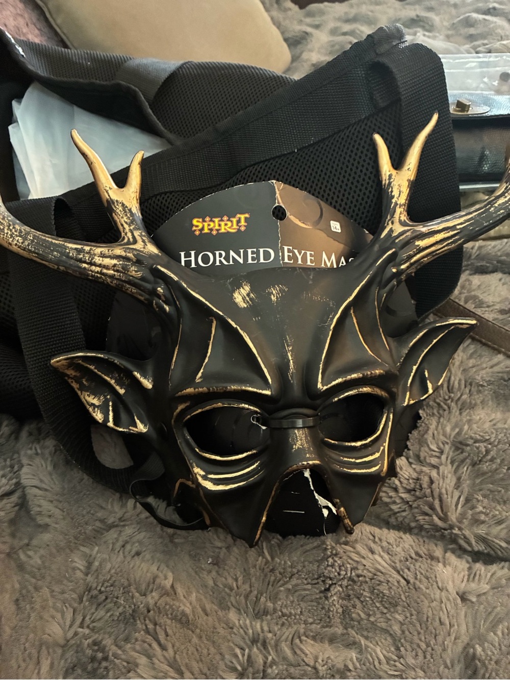 Spirit Halloween Black and Gold Horned Eye Mask